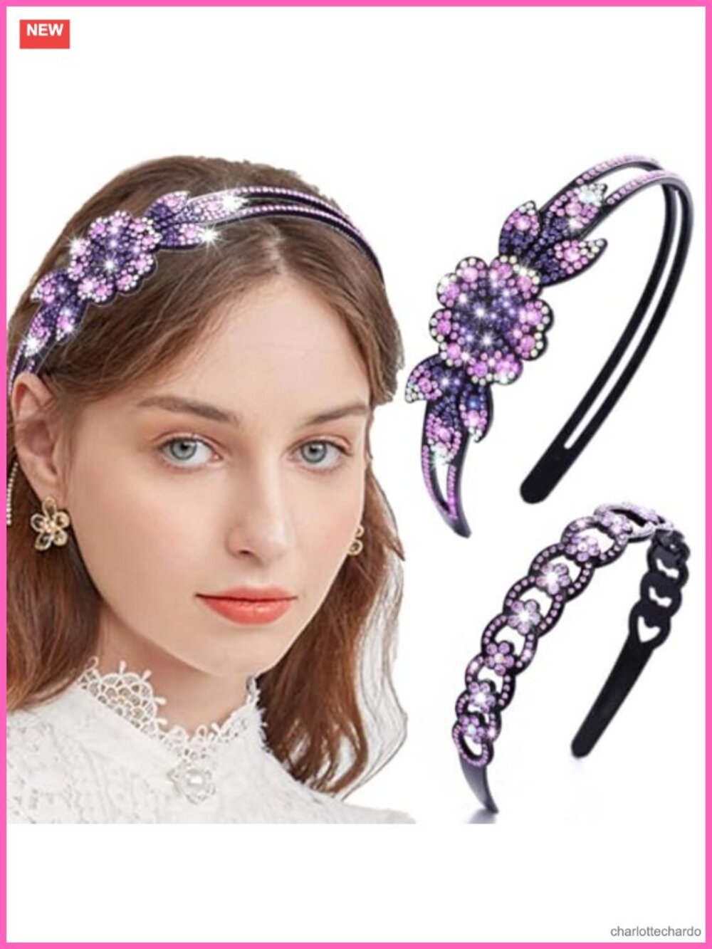 Rhinestone Crystal Floral Headband with Teeth Non-Slip Hair Hoop
